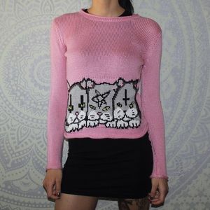 Unif Meowtail Satanic Cat Sweater Pink 